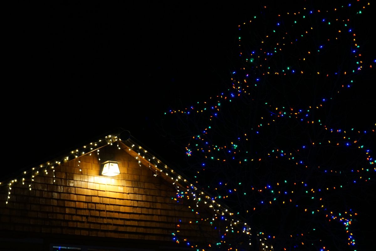 Professionally installed Christmas lights — Icicles + lit canopy — <b>Olathe</b>